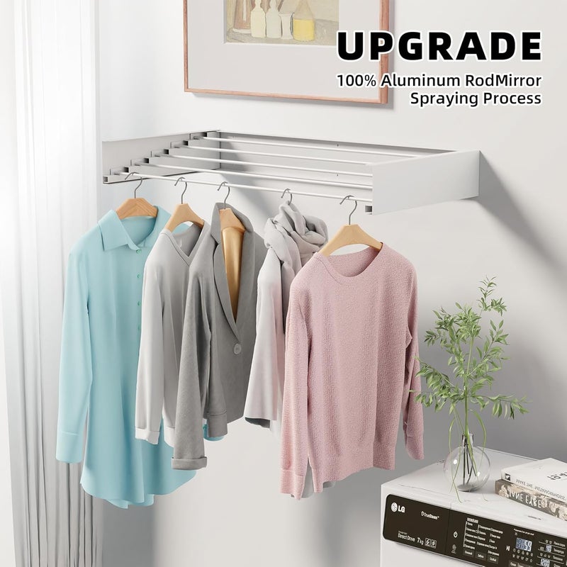 ZMBESUP Laundry Drying Rack Collapsible, Wall Mounted, Clothes Drying Rack, 31.5" Wide, 5 Aluminum Rods, 60 lb Capacity, Laundry Racks for Drying Clothes with Wall Template(White 31.5") - Image 5
